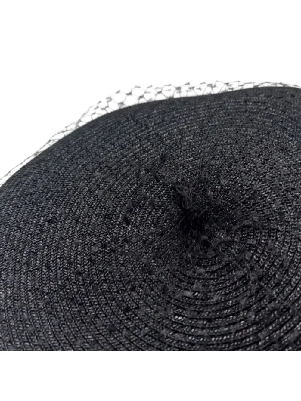 Black Cloche Hat Raffia Straw W/ Birdcage Netting & Bow Evelyn Varon Exclusive
